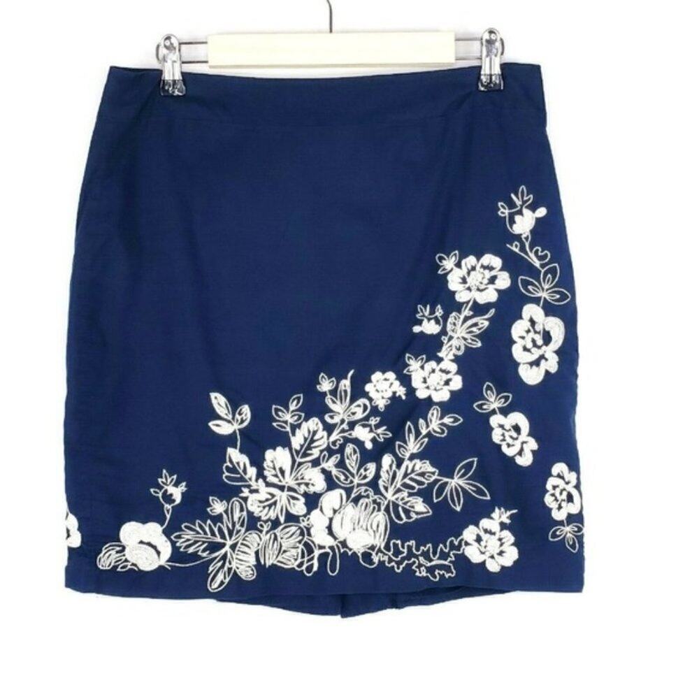 Ann Taylor Floral Embroidered Pencil Midi Business Career Skirt Women's 10P